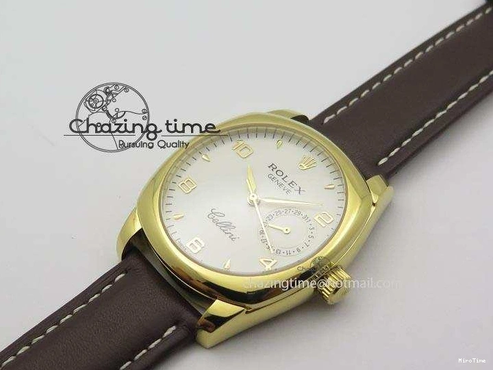 MiroTime 0419 Cellini Date YG White Numeral Dial On Brown Leather Strap A Affordable 3883